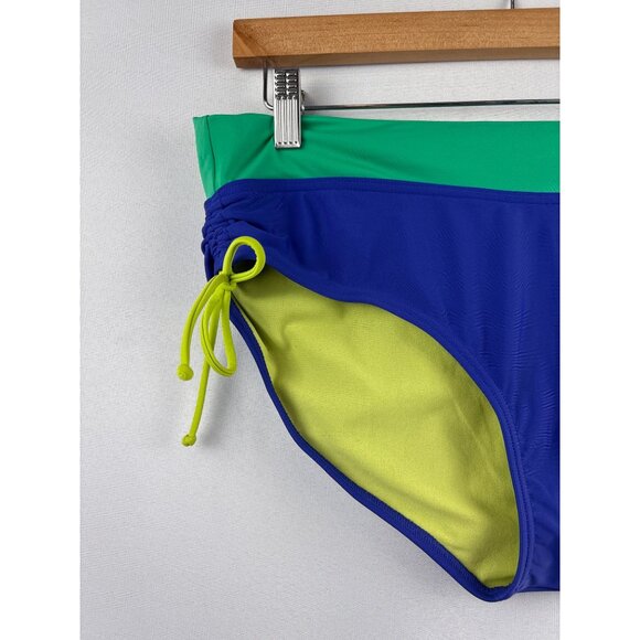 Women’s Prana XL Blue, Green, & Yellow Bikini Bottoms with Ruched Sides & Bows - Picture 2 of 6